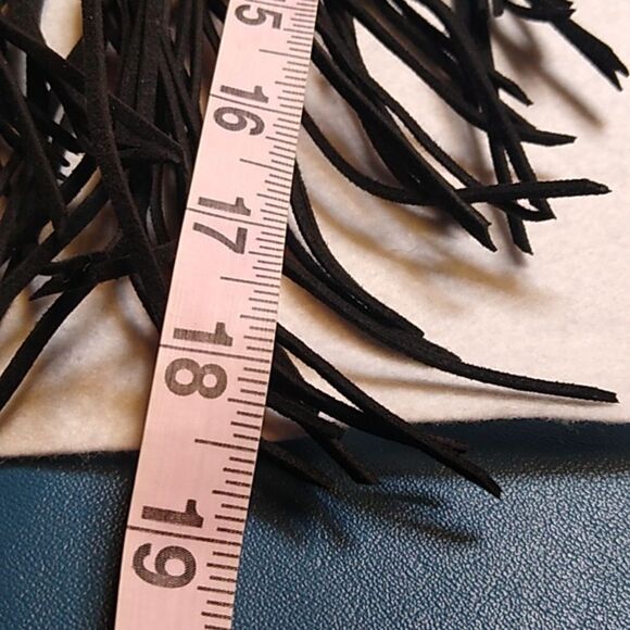 Bohemian Gold and Black Fringe Necklace Three Cabochons circled Rhinestones - Picture 7 of 8